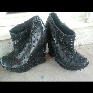 spiked black wedges studded leather